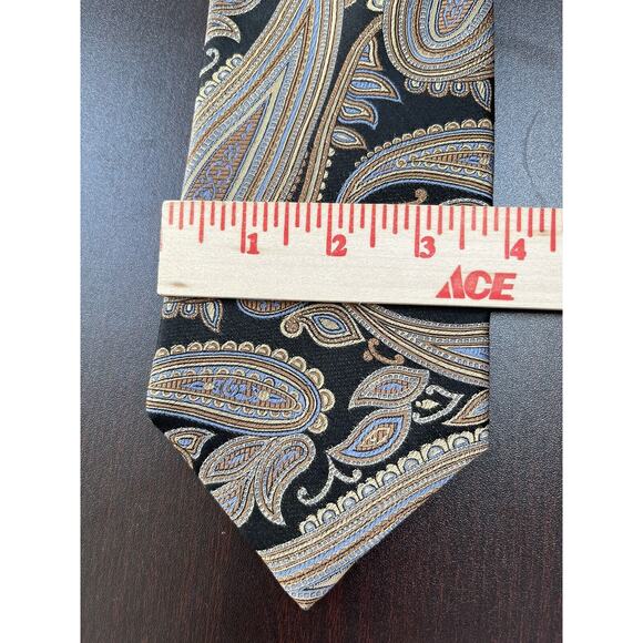 NWT Nordstrom Black Gold Blue Paisley‎ 100% Silk Tie Handmade in USA $65 - Picture 7 of 8
